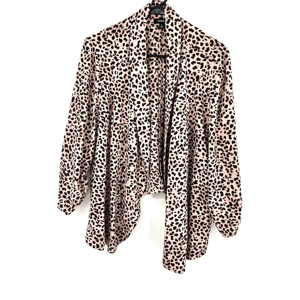 Torrid Size 2 Jacket Brown Cheetah Print Open Front Collared Workwear Plus